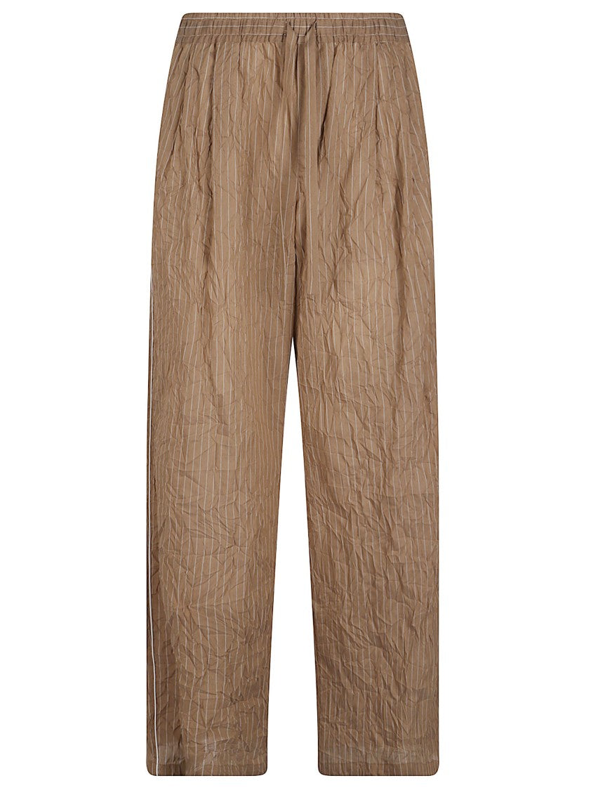 Dolce & Gabbana Relaxed Fit Brown Trousers With Subtle Pinstripe Texture