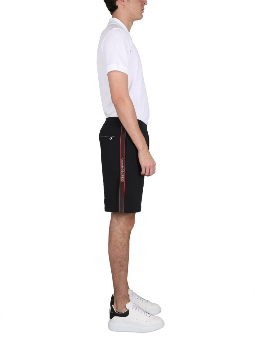 Alexander Mcqueen Selvedge Logo Band Cotton Bermuda Shorts