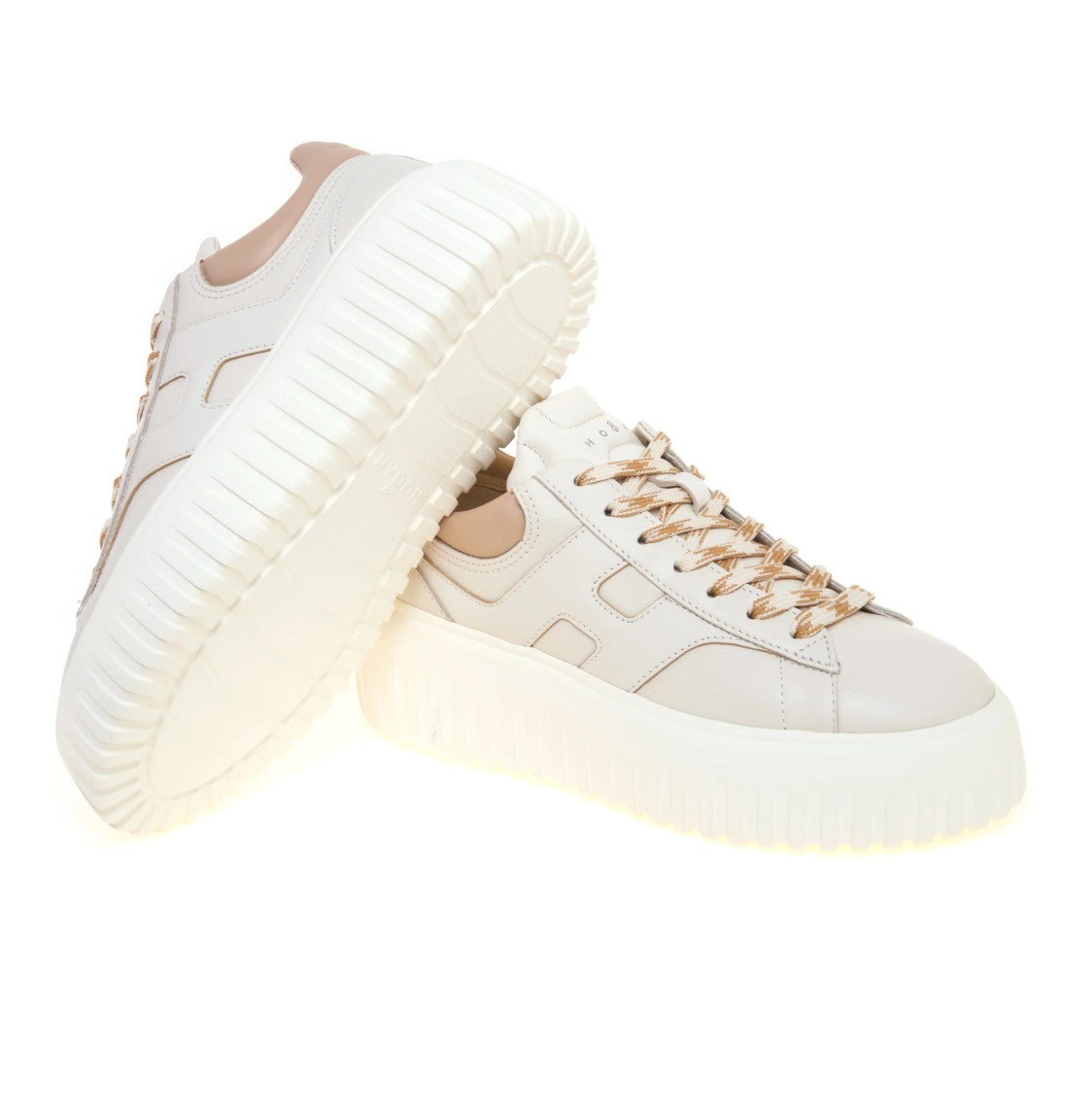 Hogan Ivory H-Stripes Leather Sneakers With Padded Collar