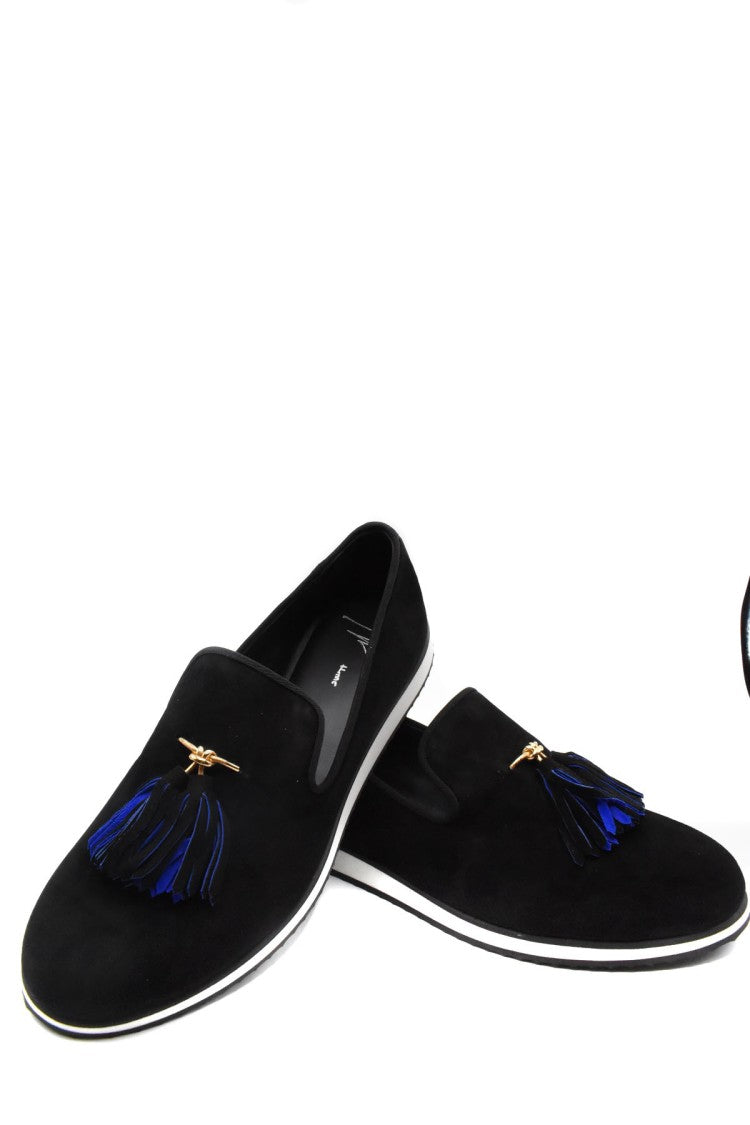 Giuseppe Zanotti Black Suede Tasseled Charm Flatform Loafers