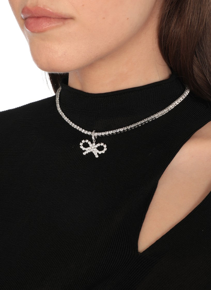 Self-Portrait Crystal Bow Tennis Necklace
