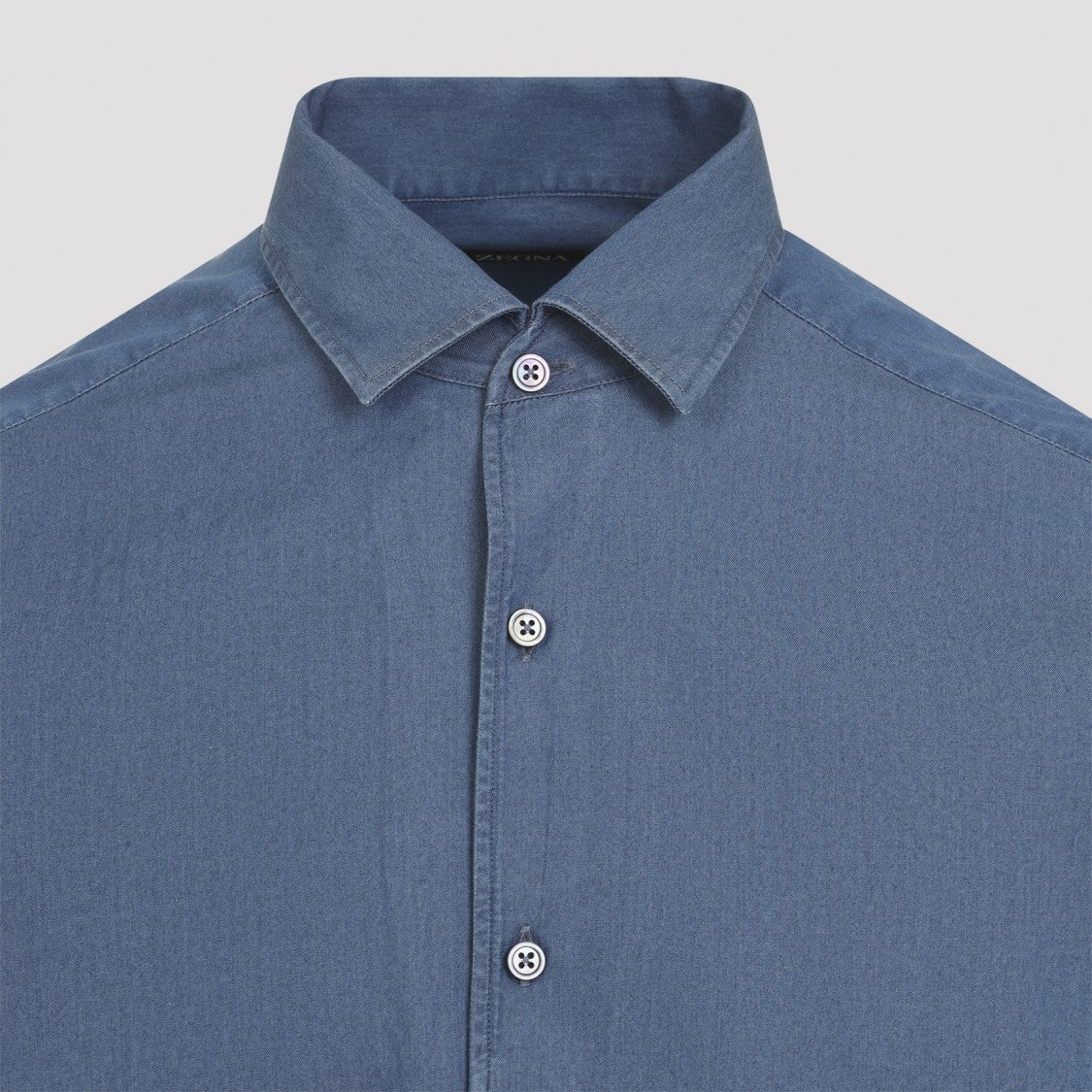 Zegna Blue Denim Shirt With Pointed Collar