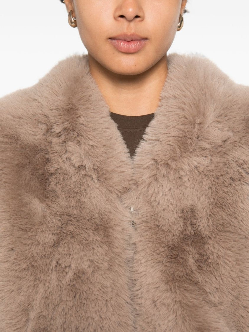The Frankie Shop Plush Faux Fur Jacket With Balloon Sleeves And Ribbed Trims