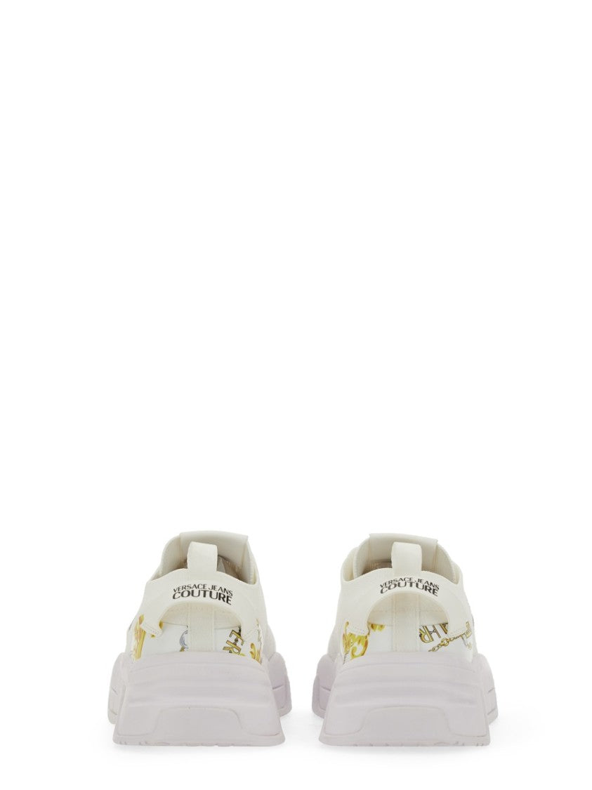 Versace Jeans Couture White Sneakers With Bold Logo And Textured Upper