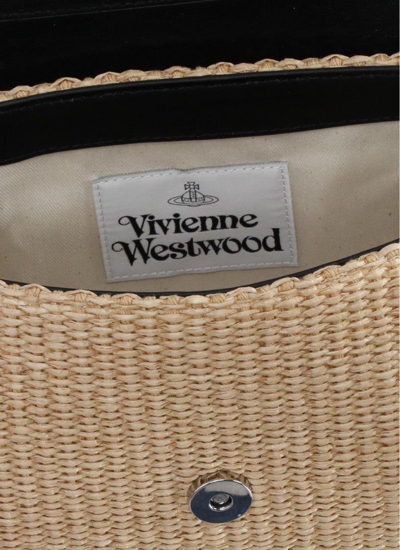 Vivienne Westwood Medium Woven Rafia Shoulder Bag With Orb Logo And Versatile Straps