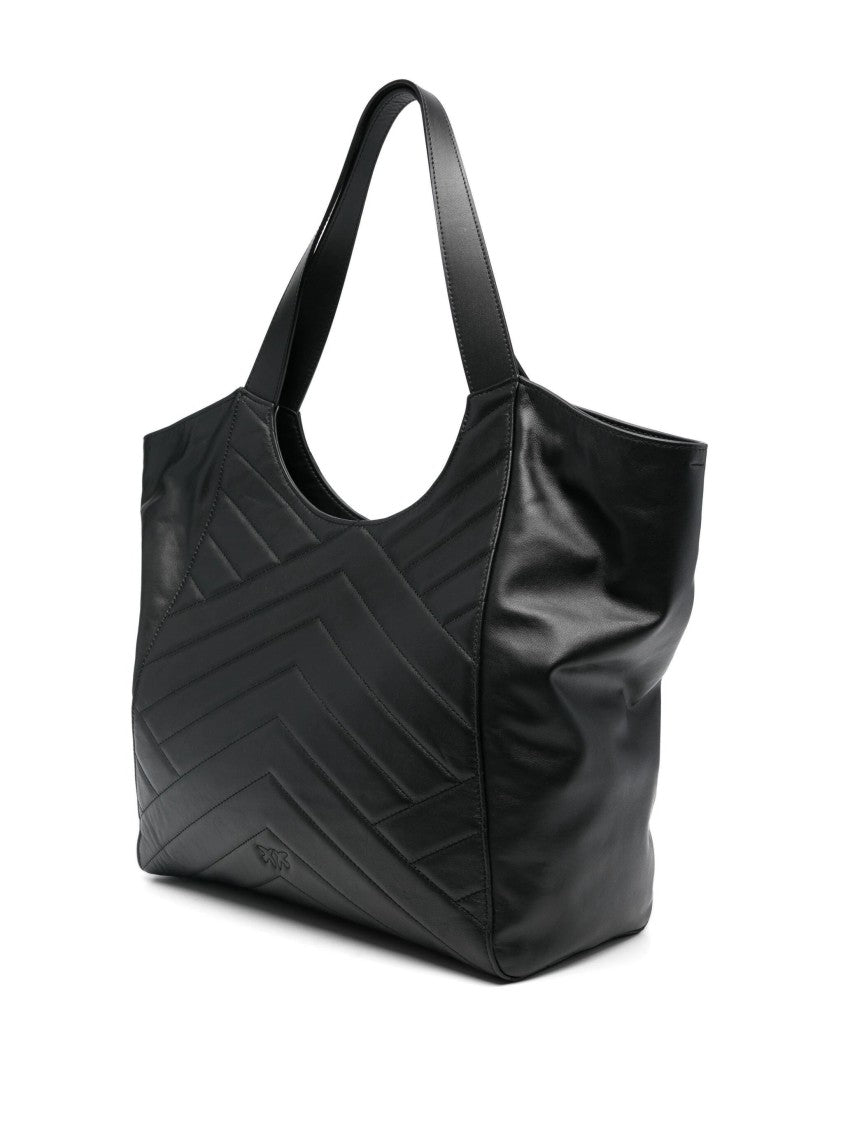 Pinko Chevron Quilted Cow Leather Tote Bag