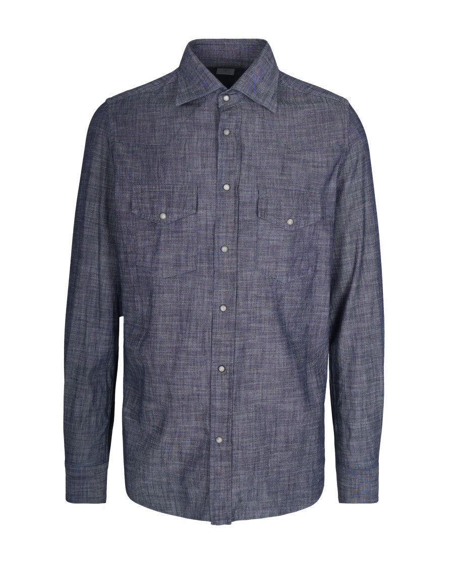 Eleventy Textured Cotton Shirt With Pearl-Like Buttons And Flap Pockets