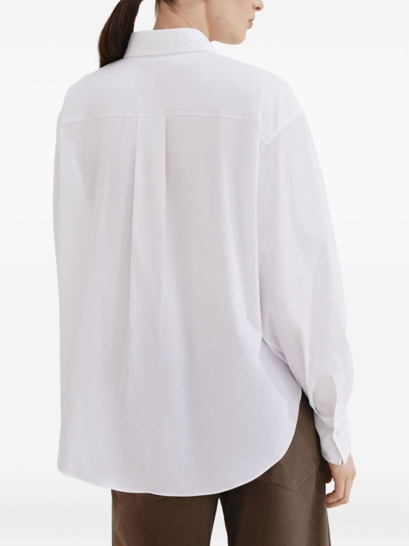 Brunello Cucinelli Classic White Shirt With Pointed Collar And Modern Mesh Detail