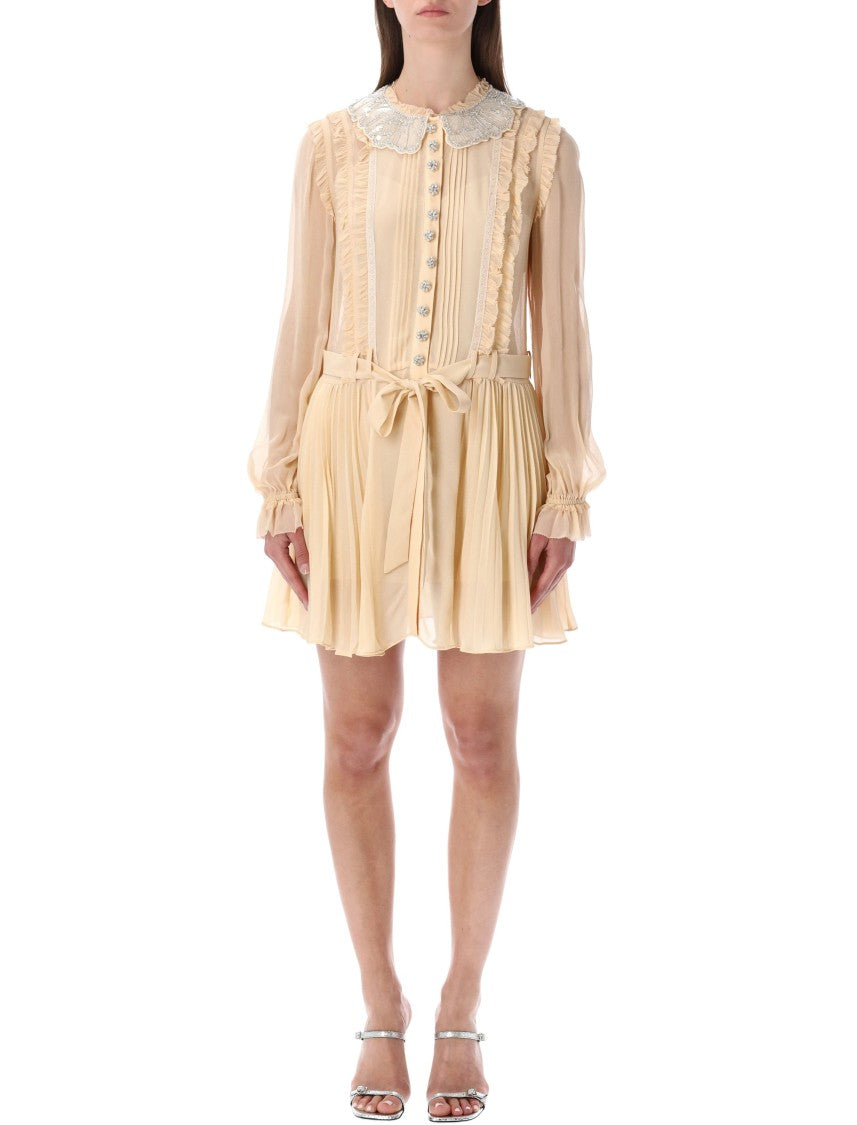 Self-Portrait Pleated Georgette Mini Dress