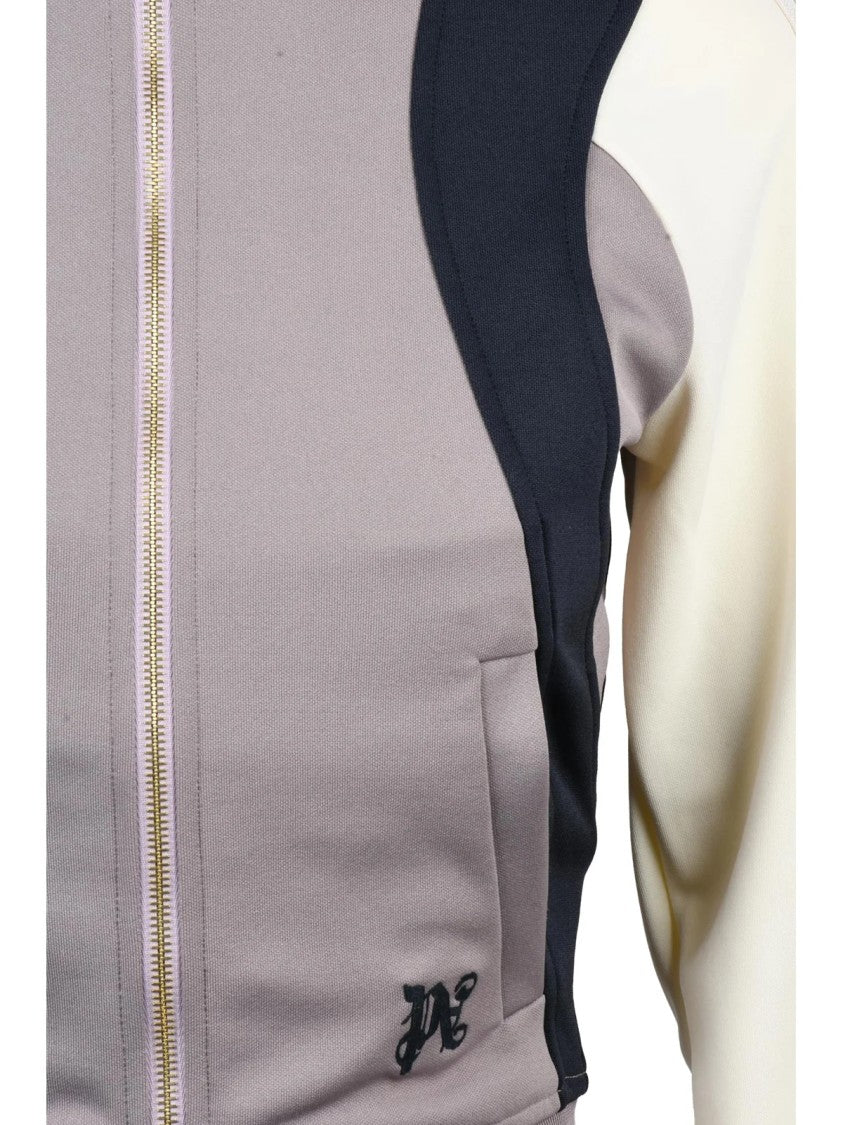Palm Angels Cropped Color-Block Sweatshirt With High Collar And Zipper Closure