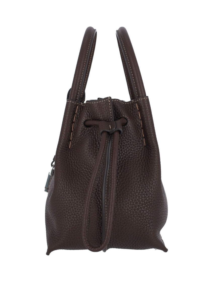 Tod's Brown Pebbled Leather Mini Bucket Bag