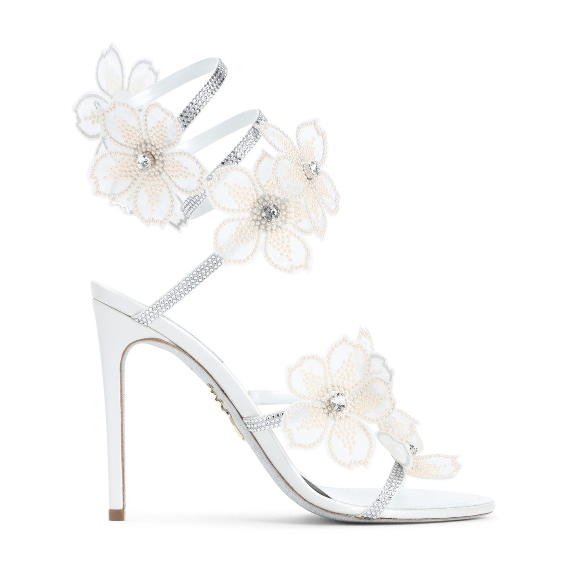 René Caovilla Flower Ivory Leather Sandals