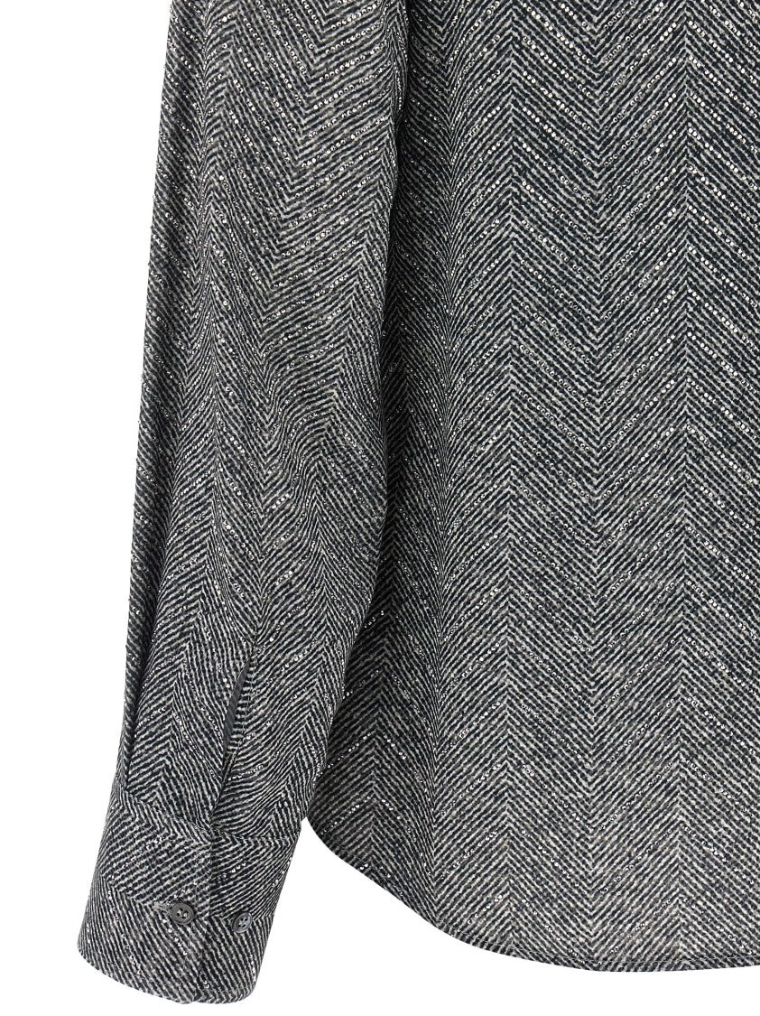 Ermanno Scervino Rhinestone-Embellished Herringbone Viscose Shirt