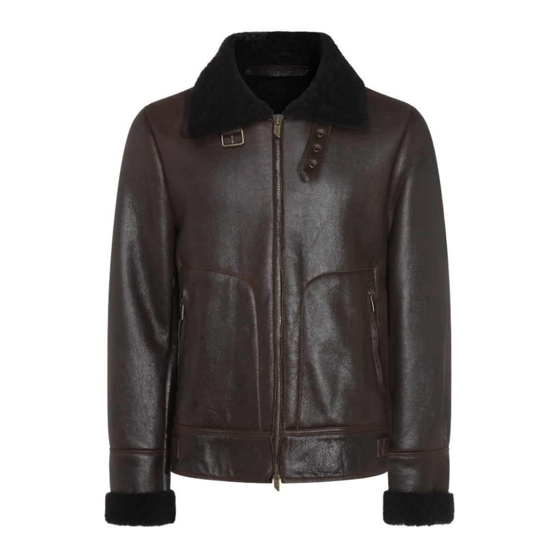 Salvatore Santoro Dark Brown Leather Jacket With Shearling Collar