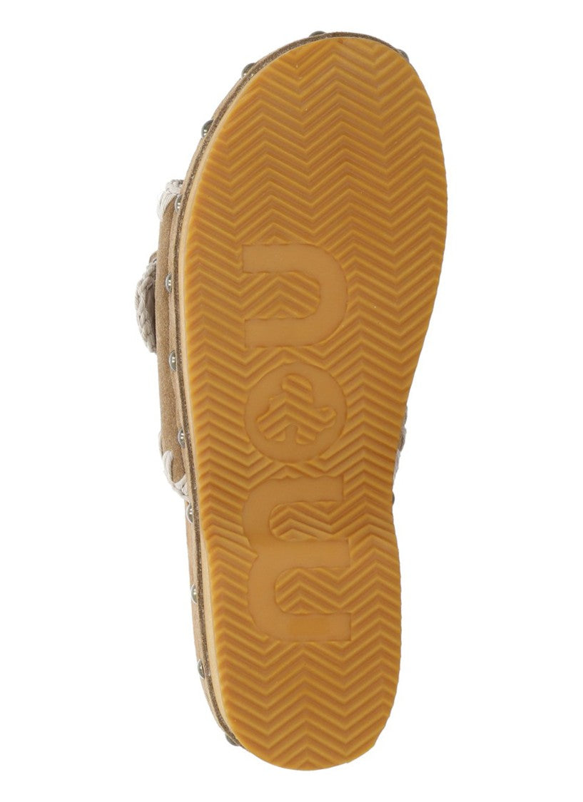 Mou Brown Studded Wood Clog Sandals