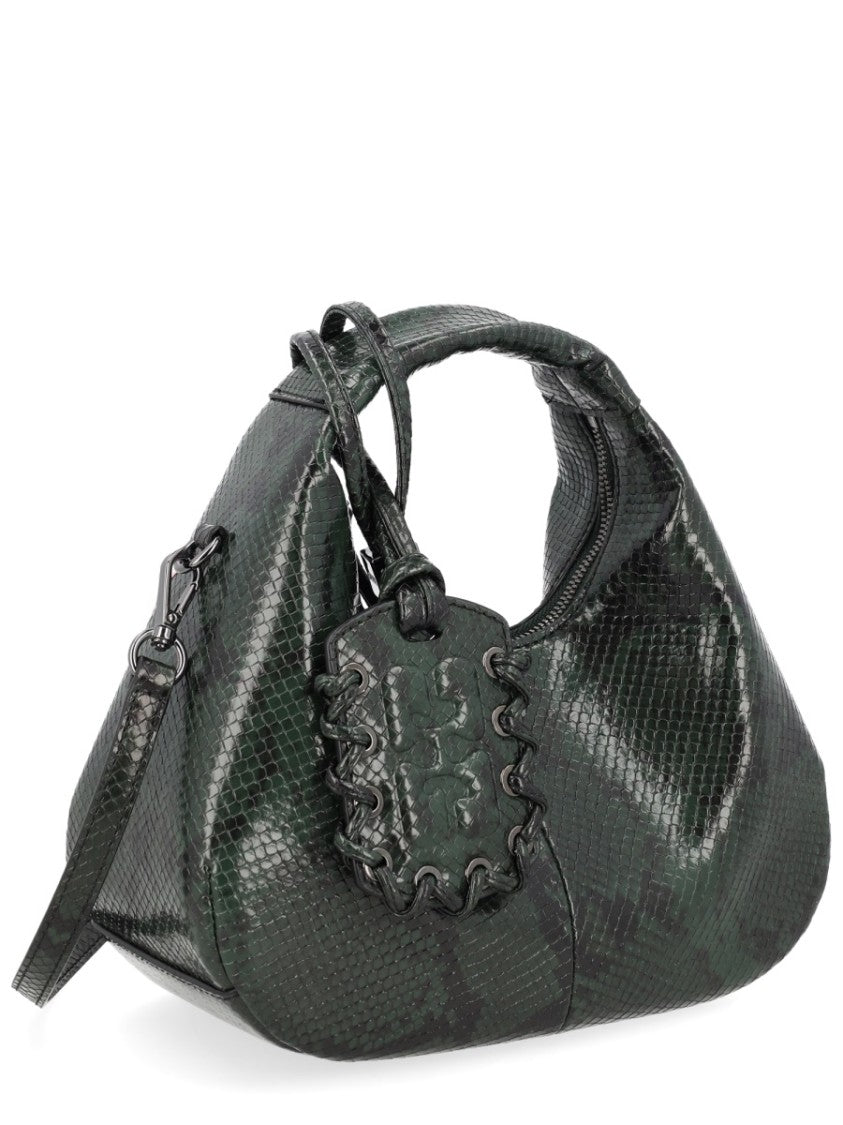 Ganni Textured Snake Pattern Tag Handbag