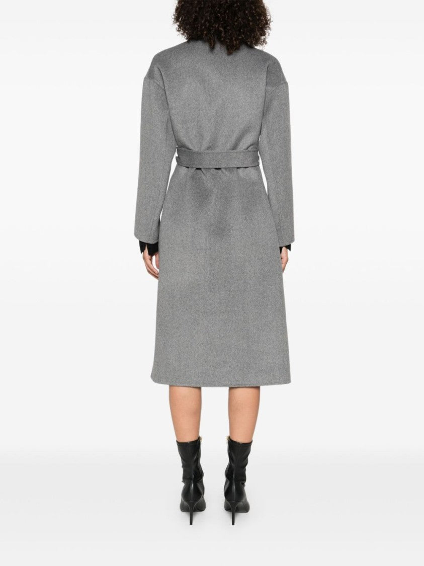 Liu Jo Mid-Length Grey Wool-Blend Coat With Structured Collar