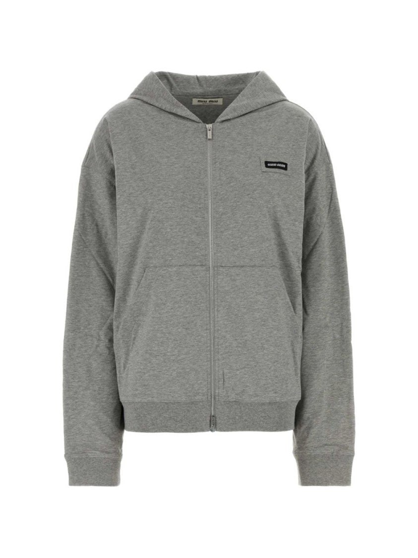 Miu Miu Black Zip-Up Kangaroo Pocket Hoodie