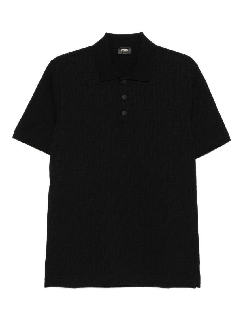 Fendi Textured Black Polo Shirt With Classic Collar