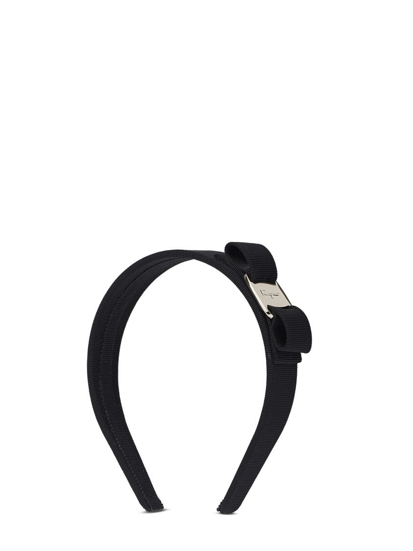 Ferragamo Textured Black Headband With Bow Detail