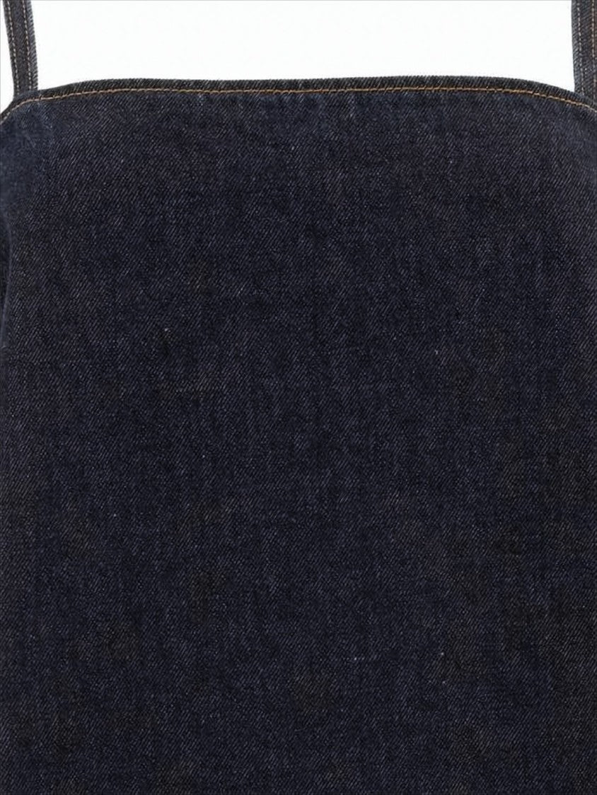 Ganni Ruffled Hem Denim Mini Dress With Thin Shoulder Straps