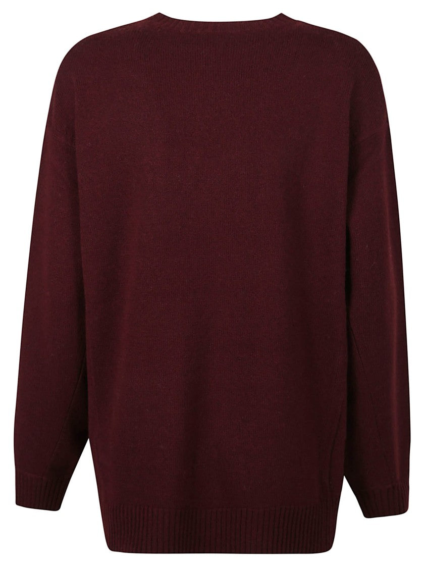 Max Mara Loose-Fitting Deep Burgundy Sweater With Vintage Embroidery