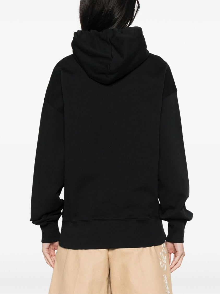 Msgm Black Hoodie With Long Raglan Sleeves
