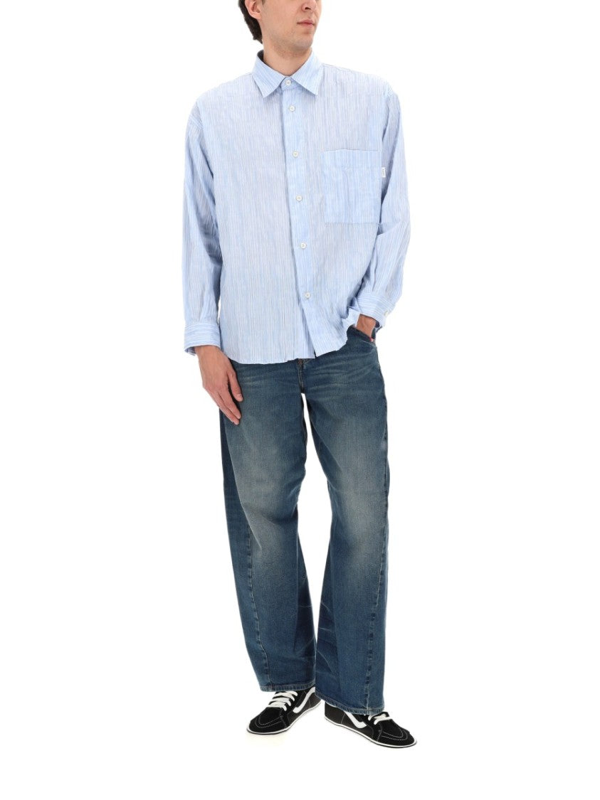 Amish Crinckle Relaxed Fit Vertical Stripes Shirt