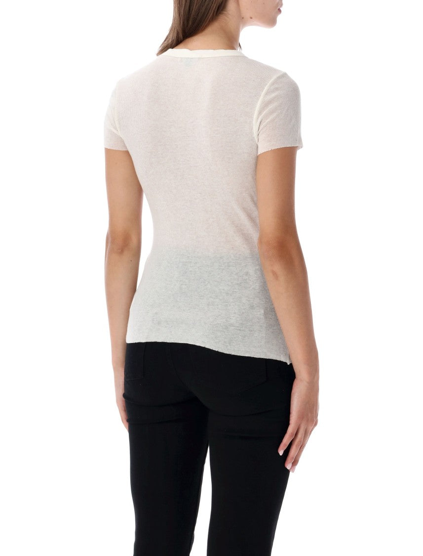 James Perse Short Sleeve Ribbed Cotton-Cashmere T-Shirt