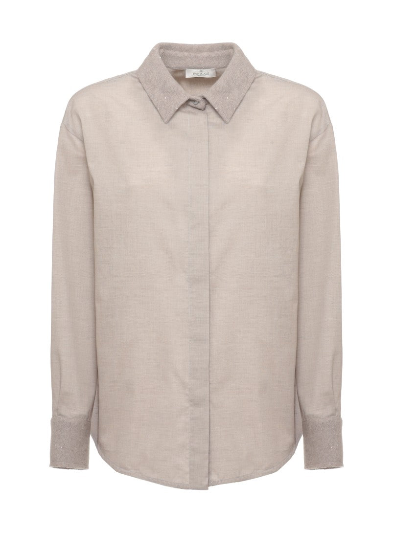 Panicale Beige Cotton-Cashmere Paillette Shirt