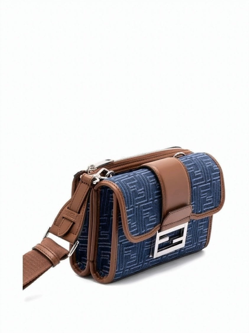 Fendi Fendi Double Baguette Shoulder Bag With Geometric Pattern