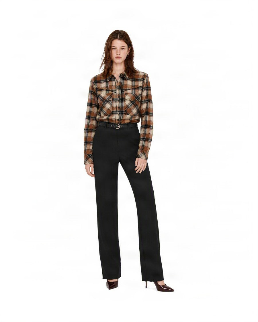 P.A.R.O.S.H. Brown Plaid Cotton Long-Sleeve Shirt
