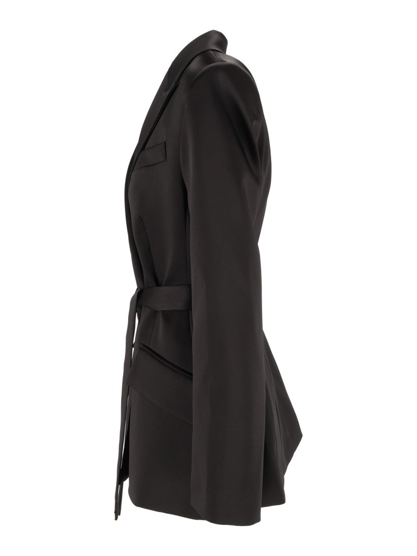 Elisabetta Franchi Black Tailored Belted Belted Flap Pocket Blazer