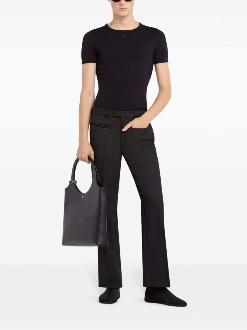 Courrèges Black Crew Neck Embroidered Logo Polo
