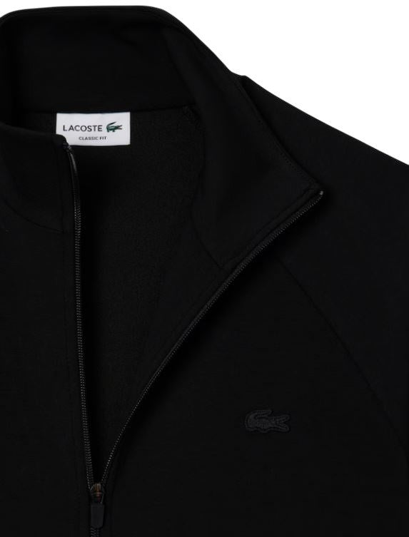 Lacoste Zip-Up Sweatshirt In Solid Black Double-Faced Jersey