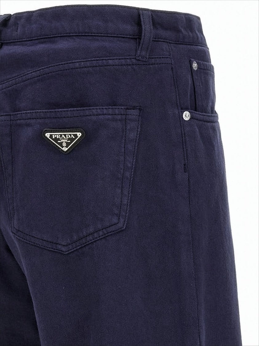 Prada Straight-Leg Dark Navy Denim Pants With Refined Triangle Logo