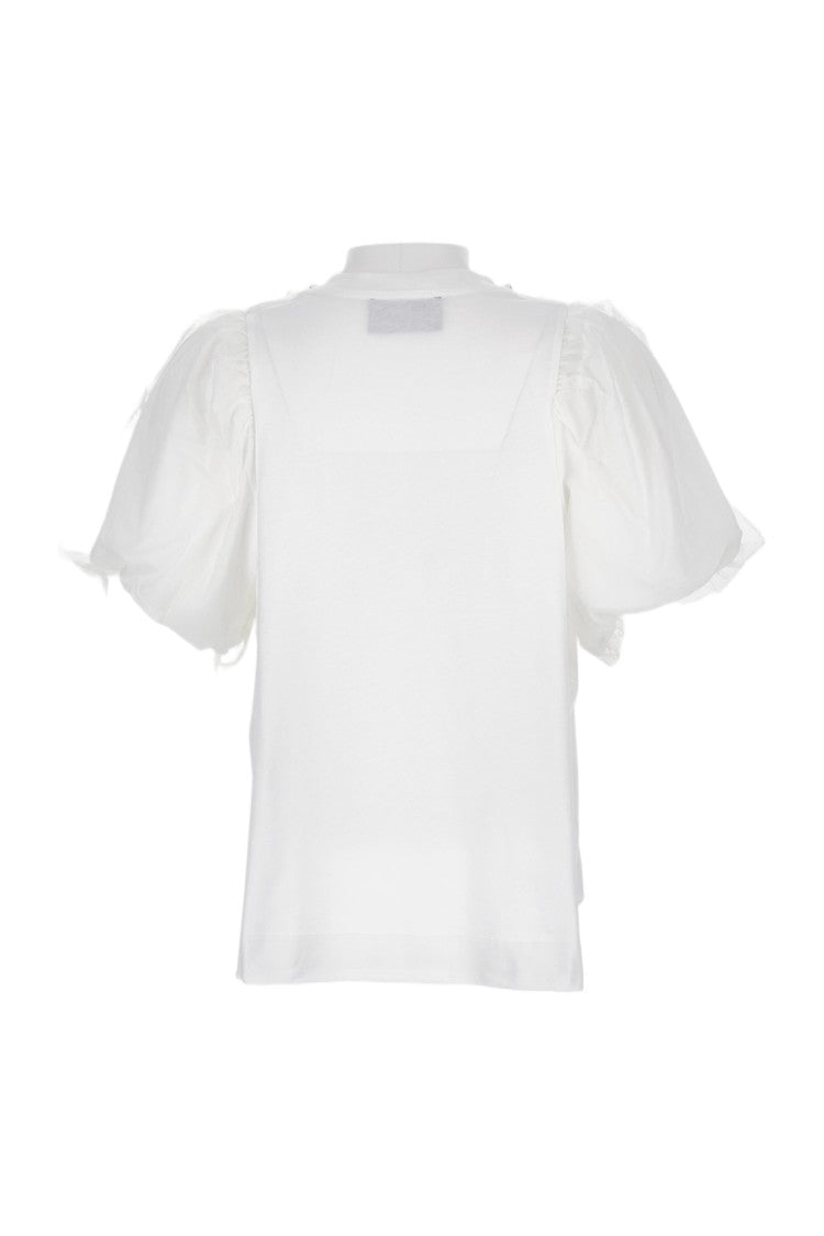 Simone Rocha Puff Sleeve T-Shirt With Embroidered Tulle Detail
