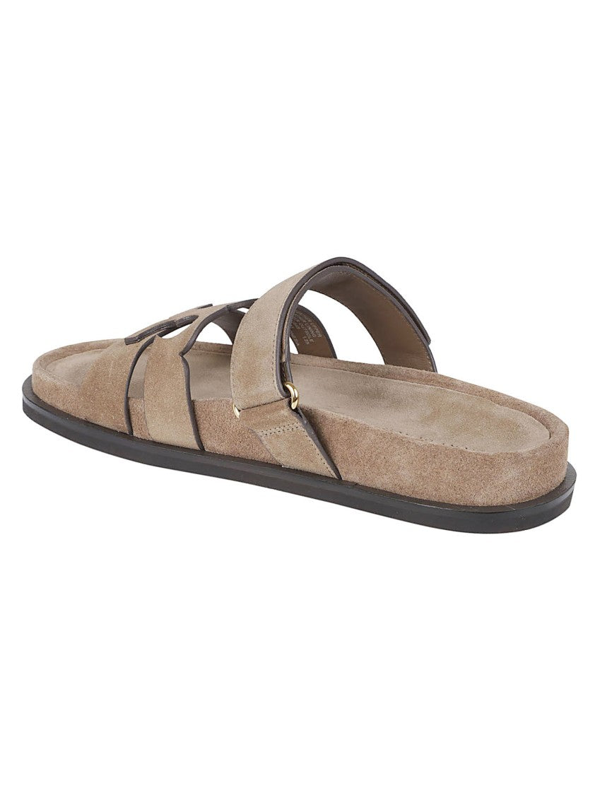 Tory Burch Suede Slip-On Sandals With Hook-And-Loop Closure