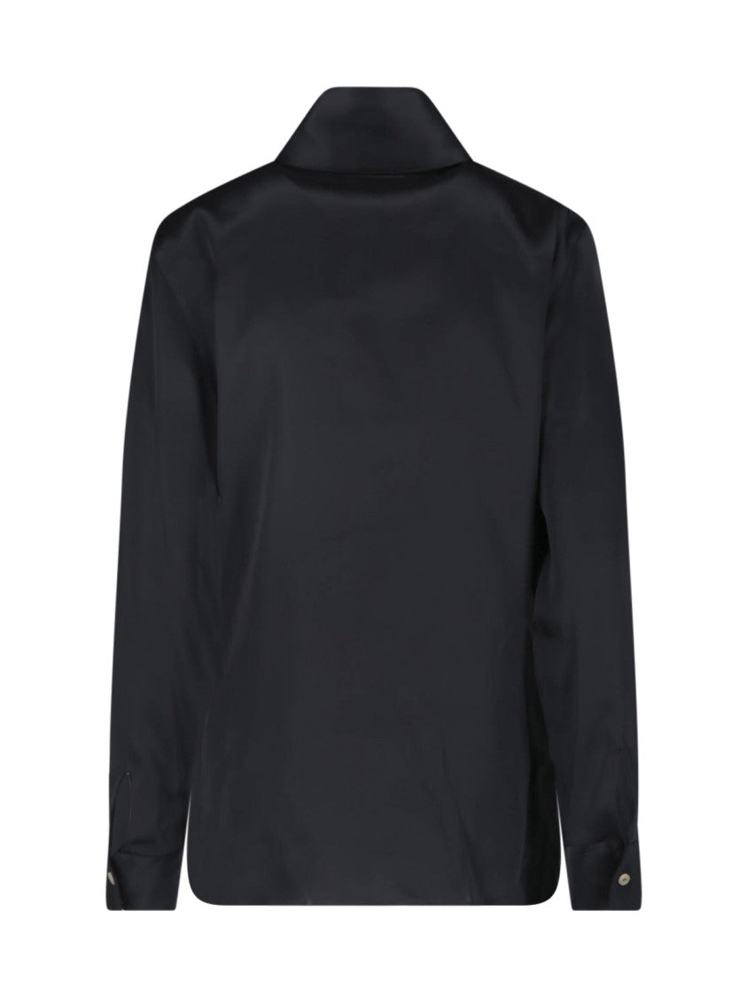 Khaite Ivy Black Pointed Collar Satin Shirt