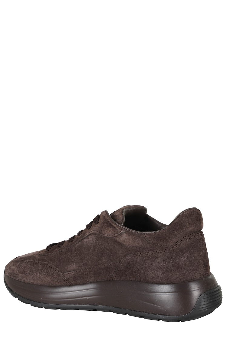 Hogan Brown Hi Light Suede Rubber Sole Leather Sneakers
