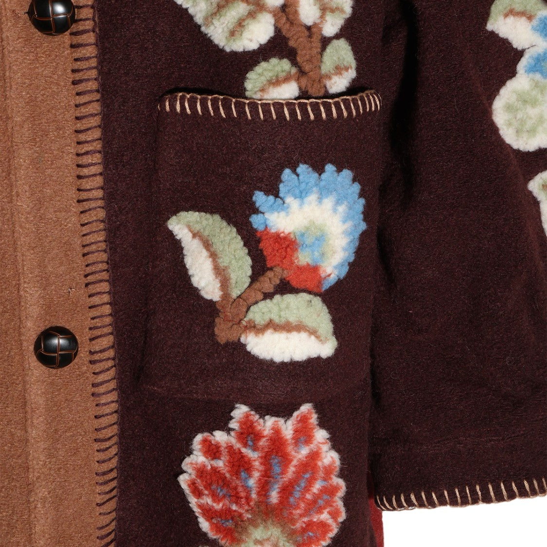 Farm Rio Patchwork Floral Whipstitch Long Coat