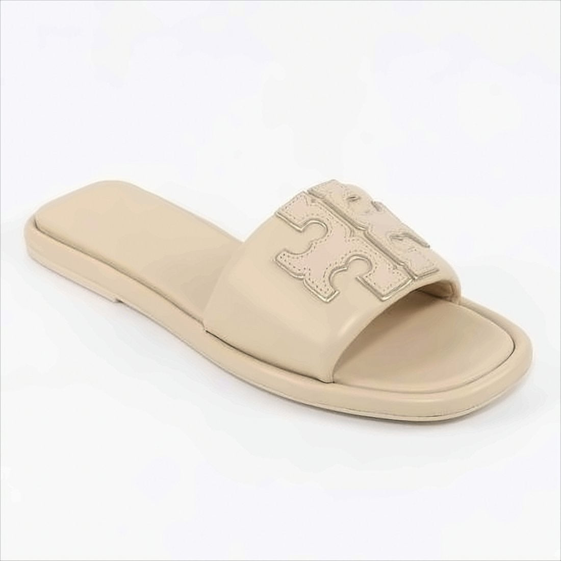 Tory Burch Minimalist Leather Slide Sandals With Stitched Logo