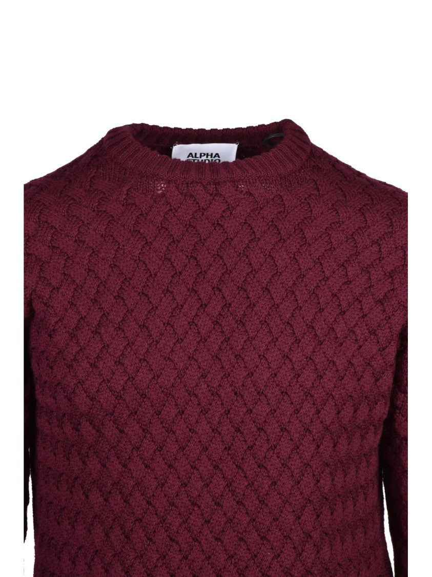 Alpha Studio Chunky Cable Knit Sweater With Classic Crew Neckline