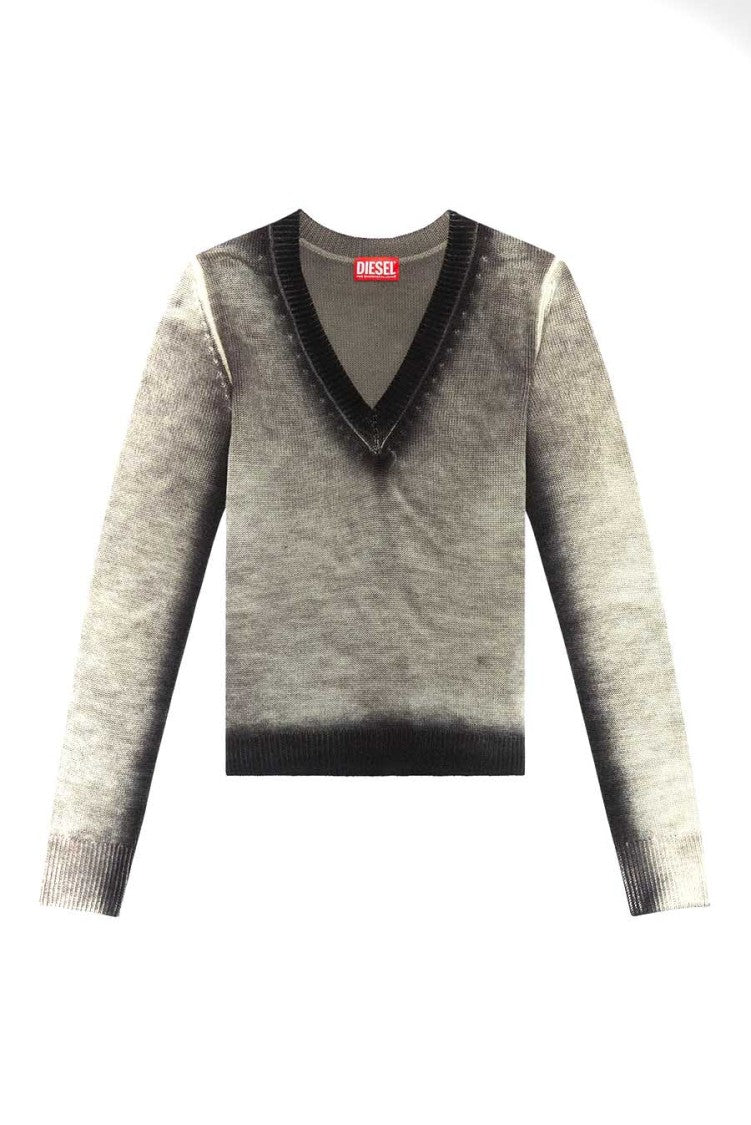 Diesel Wool V-Neck Sweater With Textured Finish And Contrast Detailing