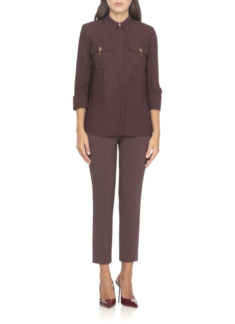 Elisabetta Franchi Bordeaux Viscose Shirt With Classic Collar