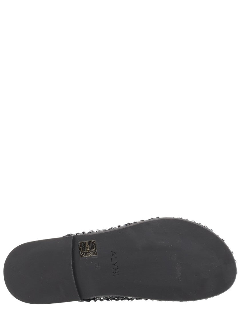 Alysi Neutrals Pointed Toe Rhinestone Mesh Mules