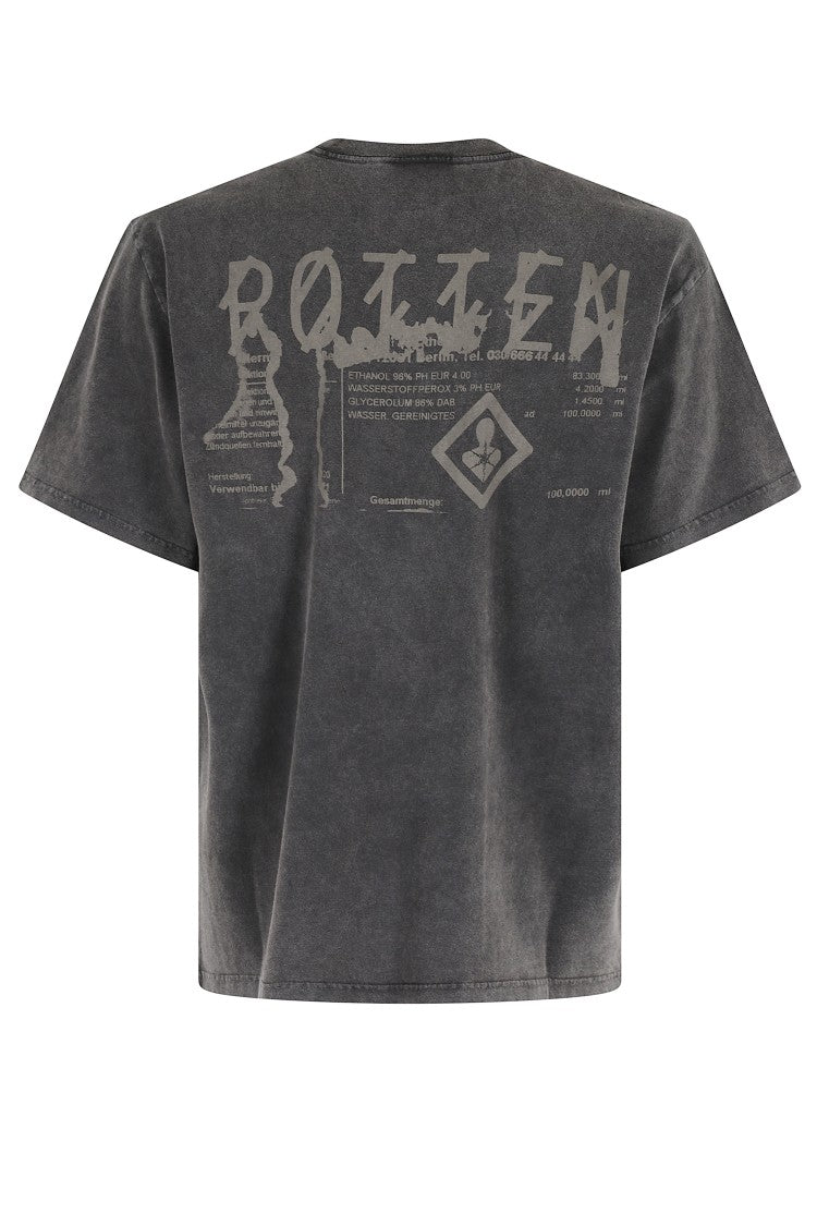 44 Label Group Washed Grey Printed Crew Neck T-Shirt