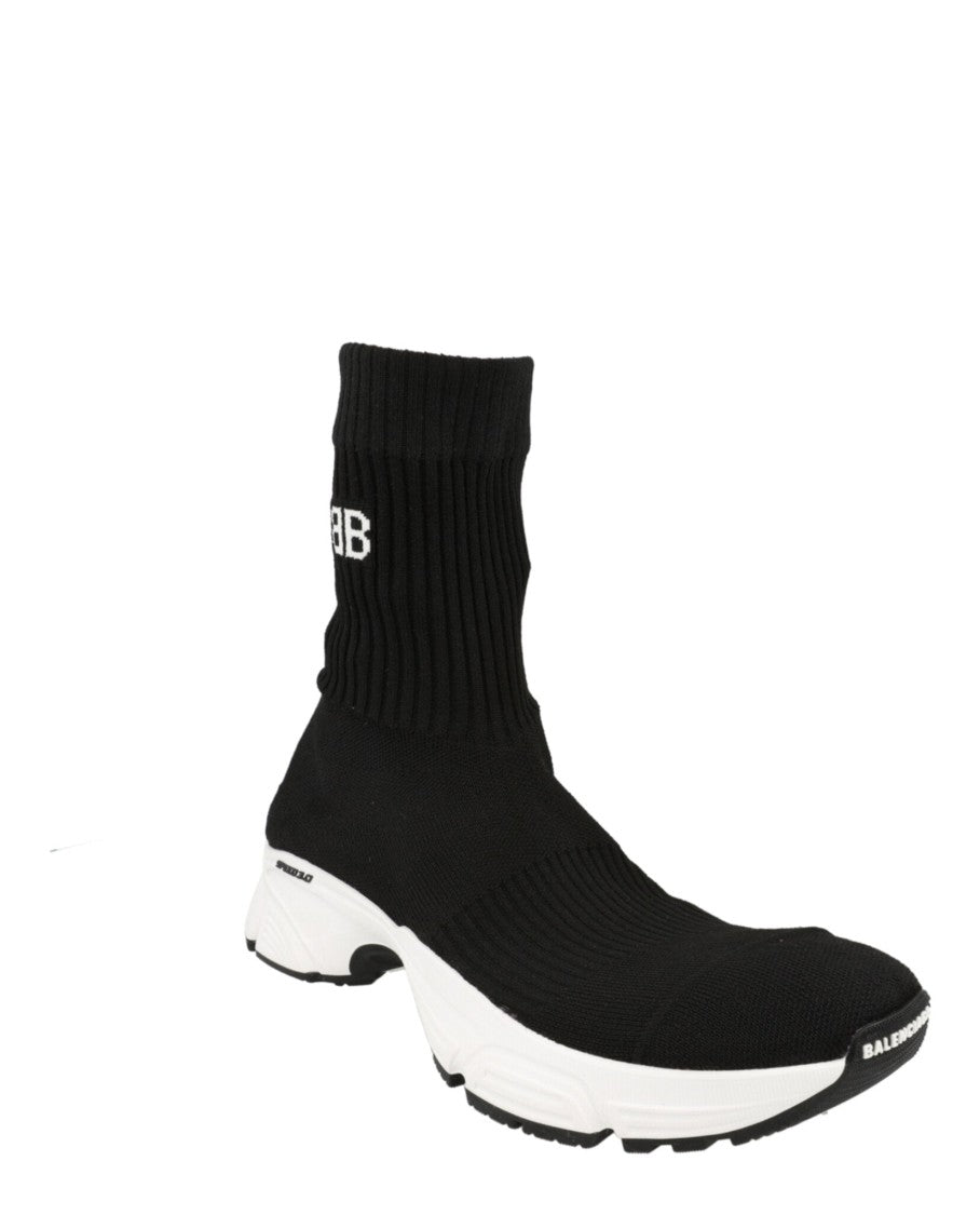 Balenciaga High-Top Black Knit Sneakers With Block Heel And Ribbed Texture