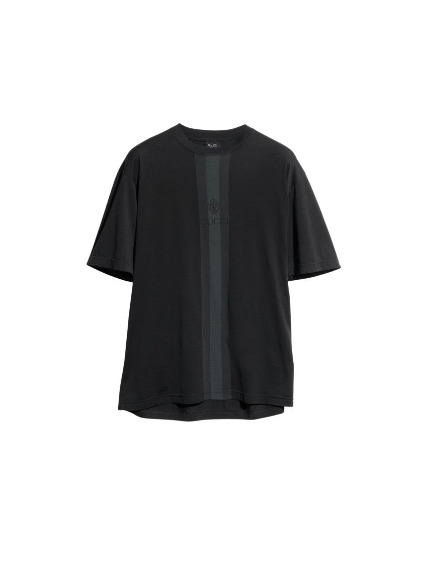 Gucci Black Crest Print Cotton T-Shirt