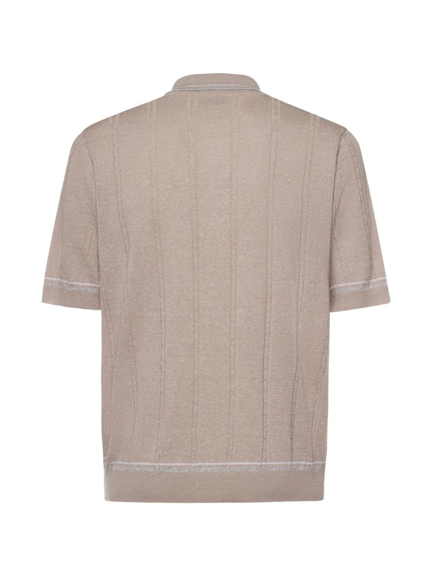Eleventy Textured Vertical Stripe Five-Button Polo Shirt